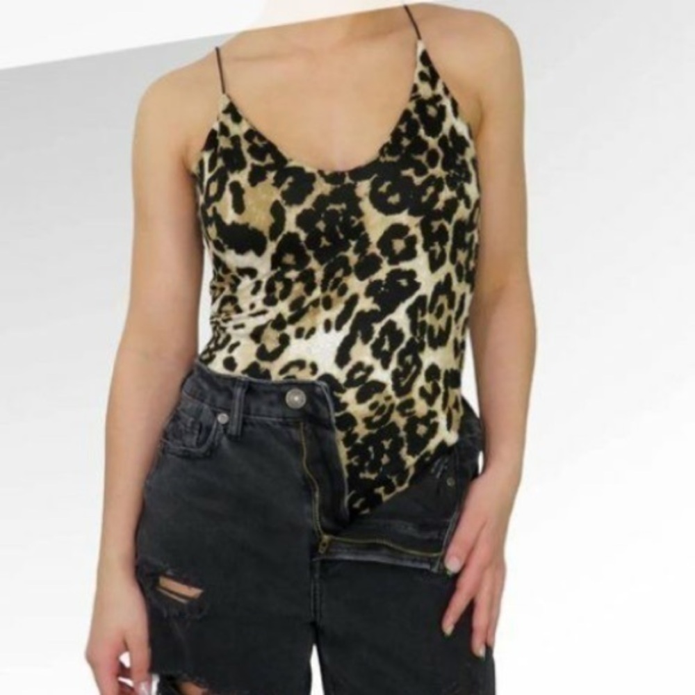 Urban outfitters gaze leopard print elastic straps medium brown black bodysuit